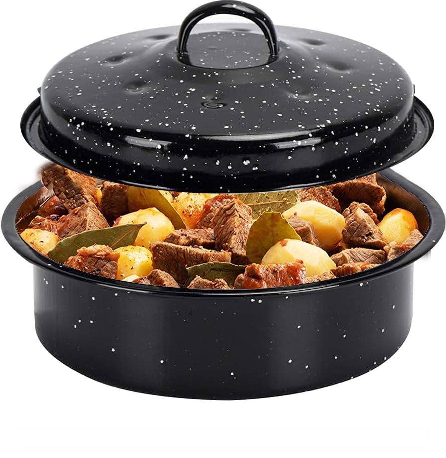 GOURMEX 6lb Round Black Ceramic Enamel Coated Roasting Pan | Dutch